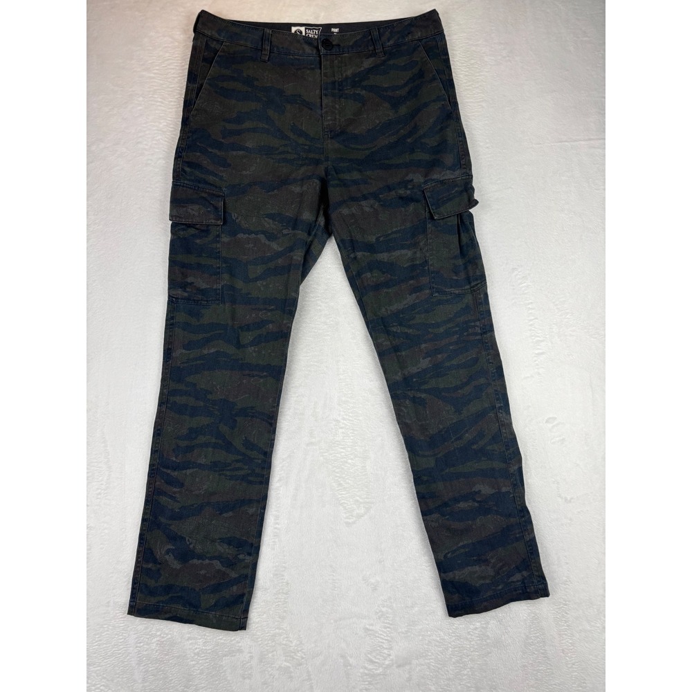 Salty Crew Mens 34x32 Cargos Tiger Stripe Dark Camo Cargo Pants Dark Green Brown